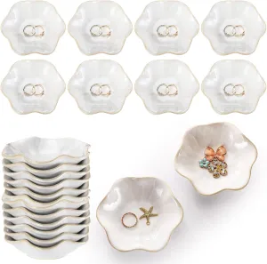 8 Pcs Lotus Leaf Ceramic Ring Dish Jewelry Dish Holder Small Trinket Tray Plate for Earrings Necklaces Bracelet Key(White)