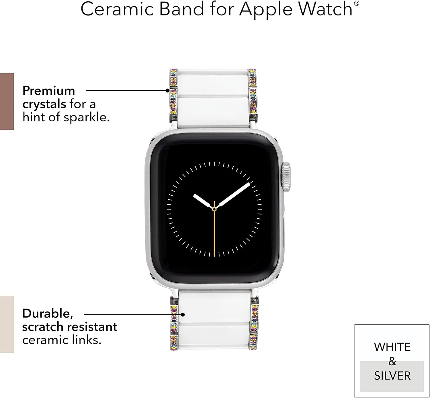Anne Klein Ceramic Link Fashion Bracelet for Apple Watch, Secure, Adjustable, Apple Watch Replacement Band, Fits Most Wrists