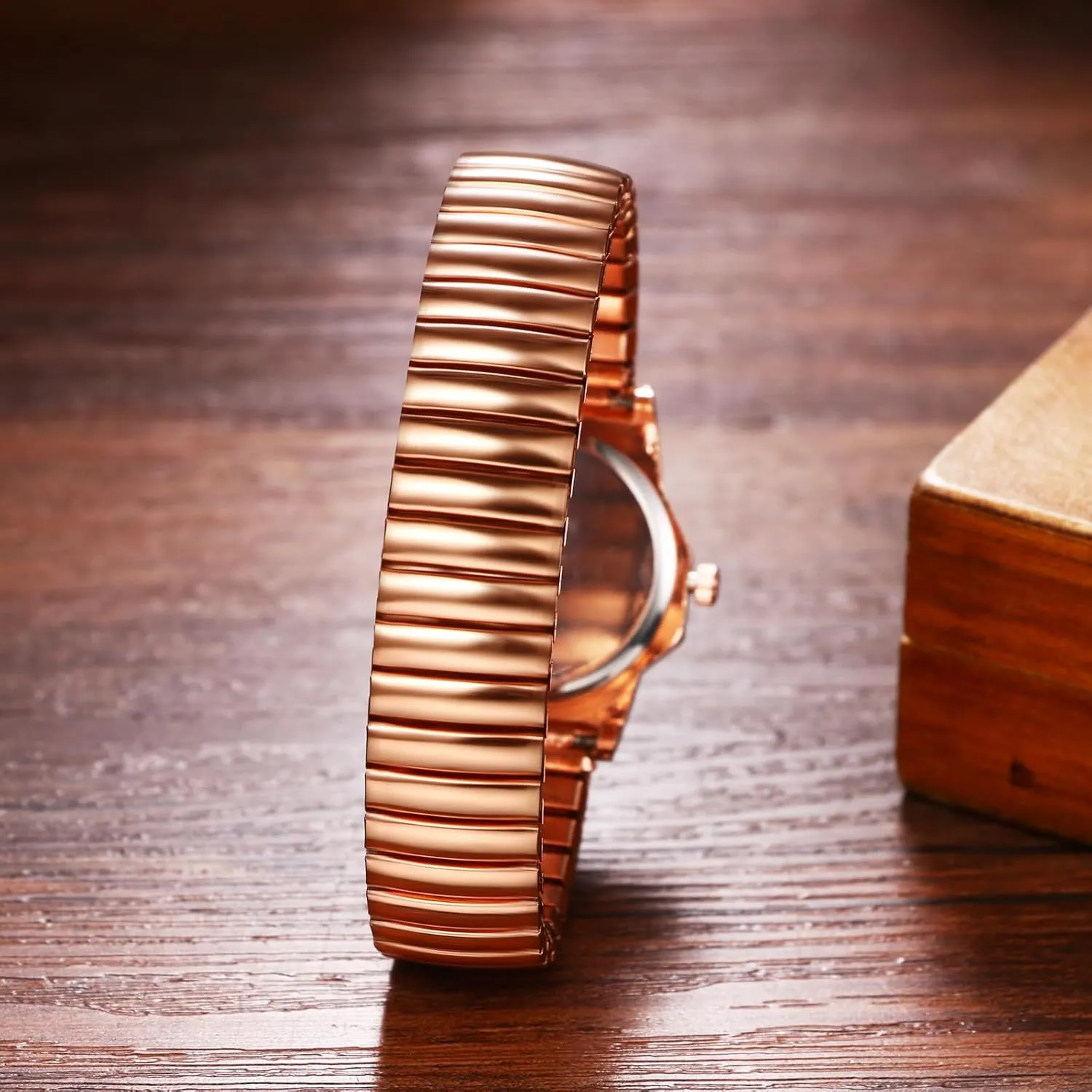 Avaner Women's Elastic Wrist Watches: Rhinestones Stretch Band Rosegold Octagonal Analog Quartz Bling Watch