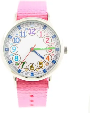 Bigbangbang Kids Analog Watch Learning Time Watch, First Watch Soft Cloth Strap,Read time Study Time Todder Watch,Kindergarten Learn Time Watches,Pink Girl Watch Girls Ages 7-10