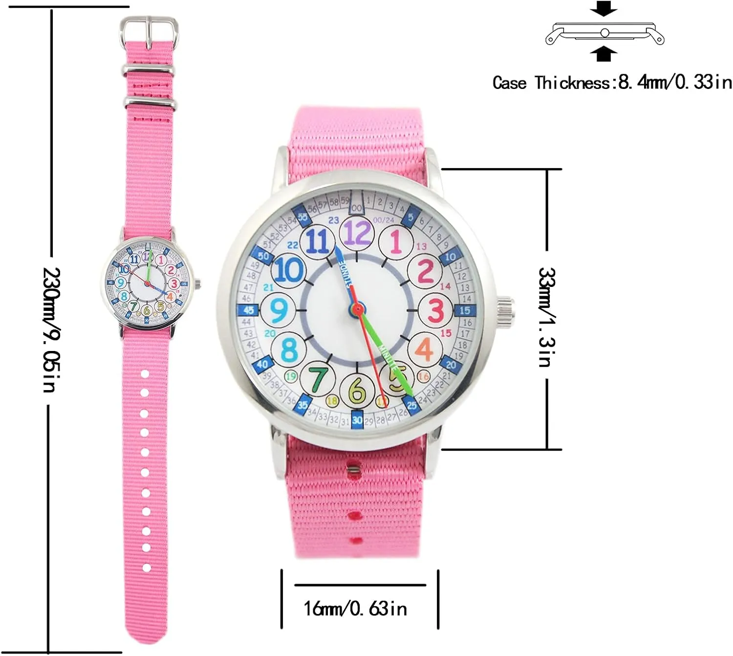 Bigbangbang Kids Analog Watch Learning Time Watch, First Watch Soft Cloth Strap,Read time Study Time Todder Watch,Kindergarten Learn Time Watches,Pink Girl Watch Girls Ages 7-10