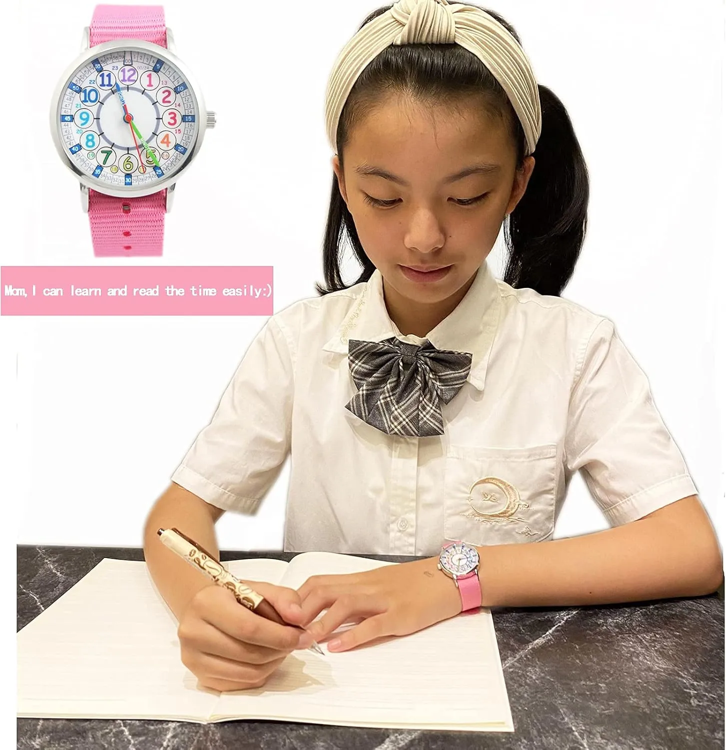 Bigbangbang Kids Analog Watch Learning Time Watch, First Watch Soft Cloth Strap,Read time Study Time Todder Watch,Kindergarten Learn Time Watches,Pink Girl Watch Girls Ages 7-10