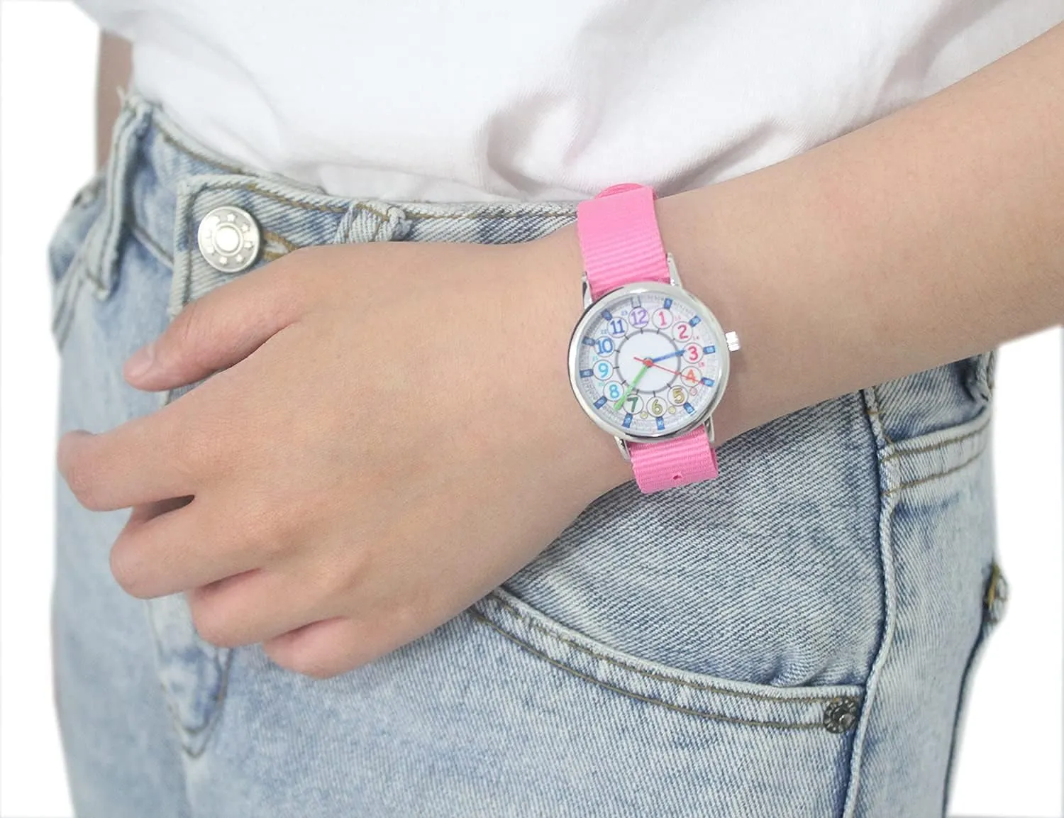 Bigbangbang Kids Analog Watch Learning Time Watch, First Watch Soft Cloth Strap,Read time Study Time Todder Watch,Kindergarten Learn Time Watches,Pink Girl Watch Girls Ages 7-10
