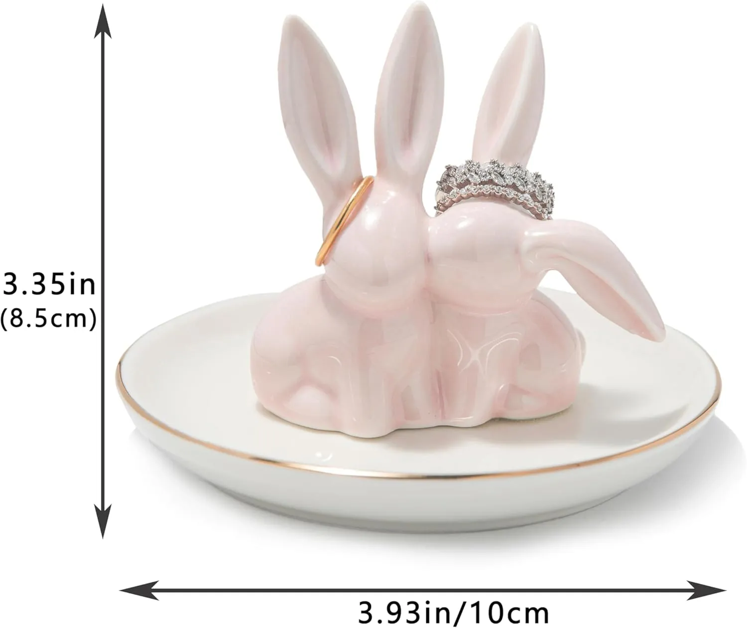 Bunny Ring Holder - Ceramic Jewelry Dish for Rings, Earrings, Necklace Organizer - Rabbit Trinket Tray, Wedding Engagement Holder (Pink)