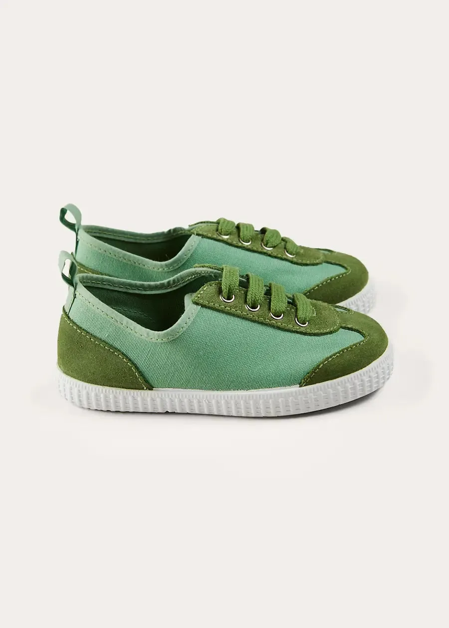 Canvas Lace Up Plimsols in Green (23-35EU)