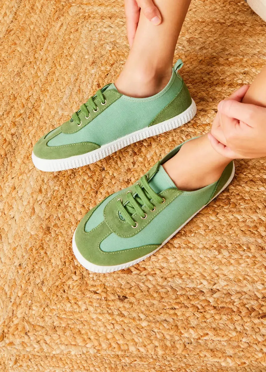 Canvas Lace Up Plimsols in Green (23-35EU)