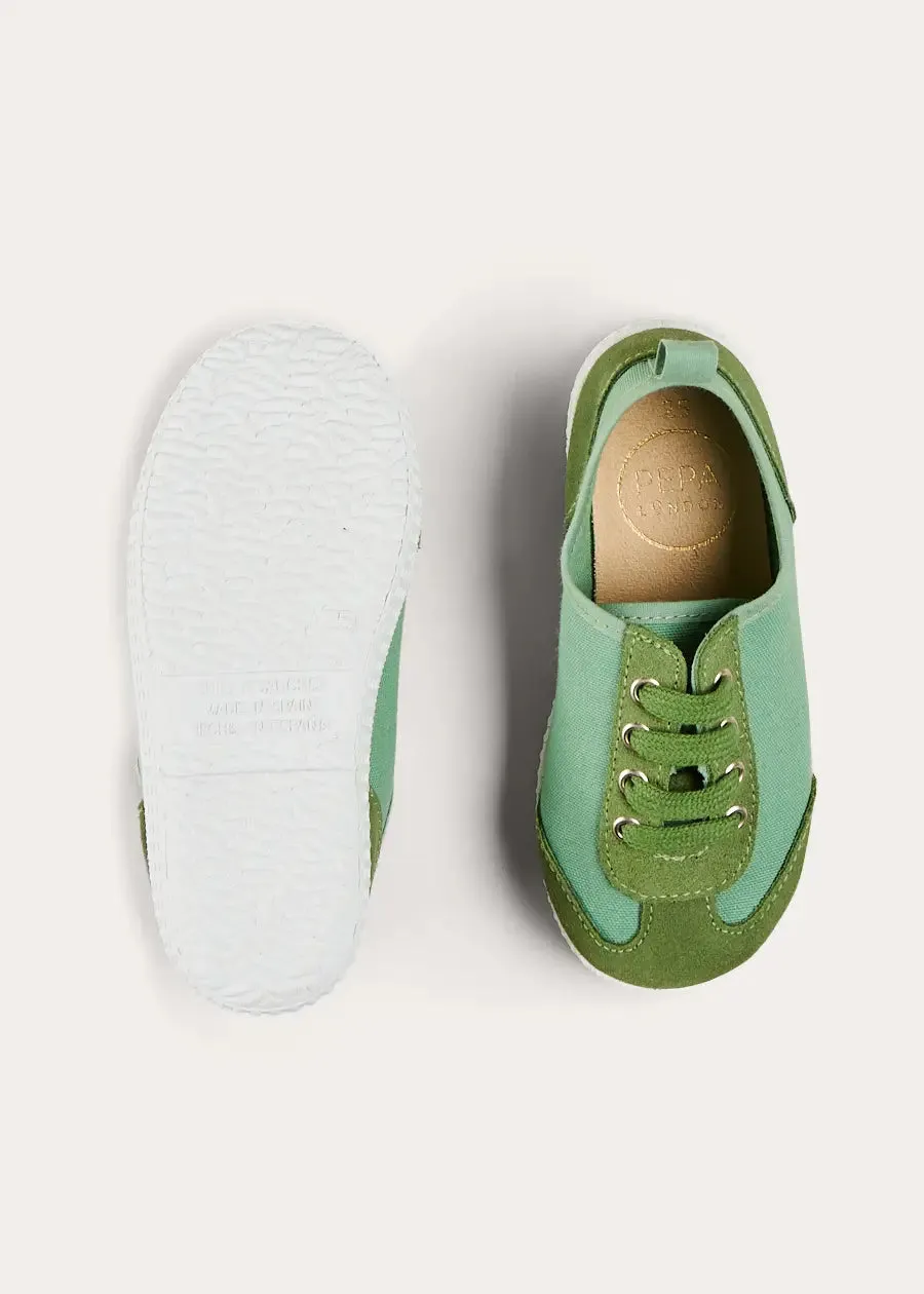 Canvas Lace Up Plimsols in Green (23-35EU)