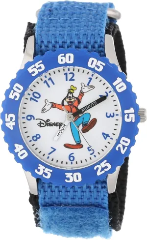 Disney Kids' Bezel Stainless Steel Time Teacher Analog Nylon Strap Watch
