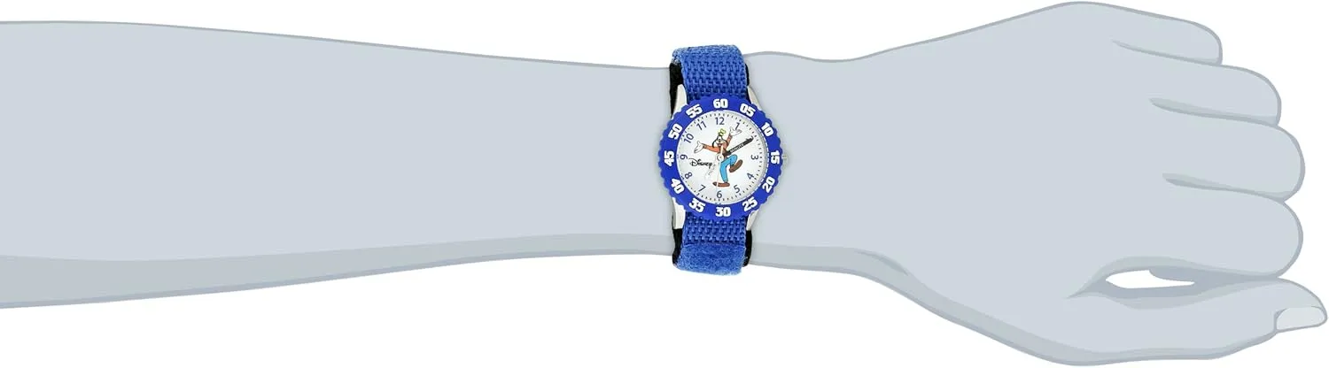 Disney Kids' Bezel Stainless Steel Time Teacher Analog Nylon Strap Watch