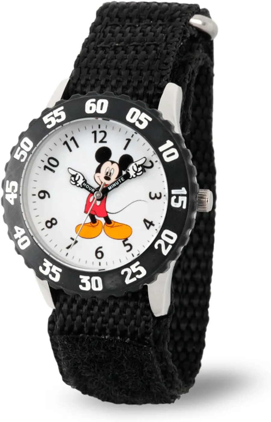 Disney Mickey Mouse Kids' Bezel Stainless Steel Time Teacher Analog Nylon Strap Watch