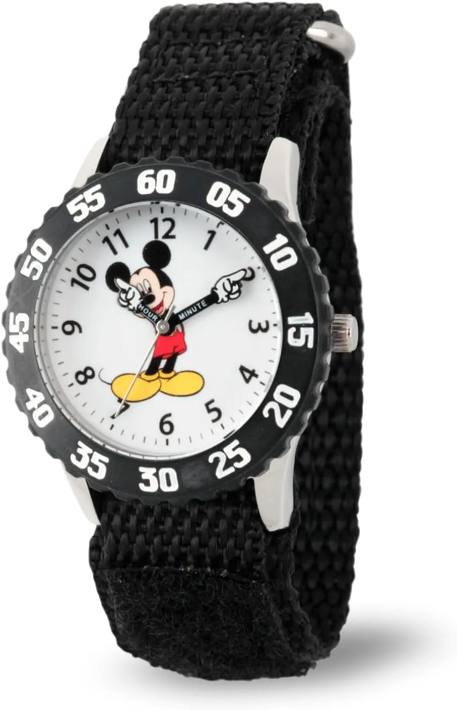Disney Mickey Mouse Kids' Bezel Stainless Steel Time Teacher Analog Nylon Strap Watch