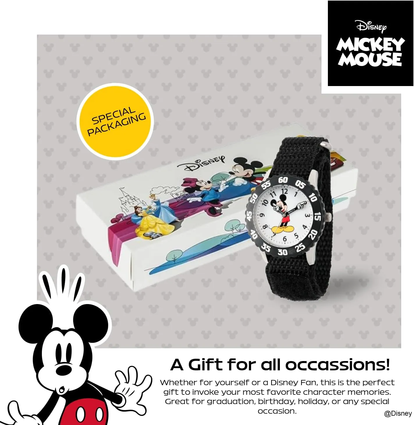 Disney Mickey Mouse Kids' Bezel Stainless Steel Time Teacher Analog Nylon Strap Watch