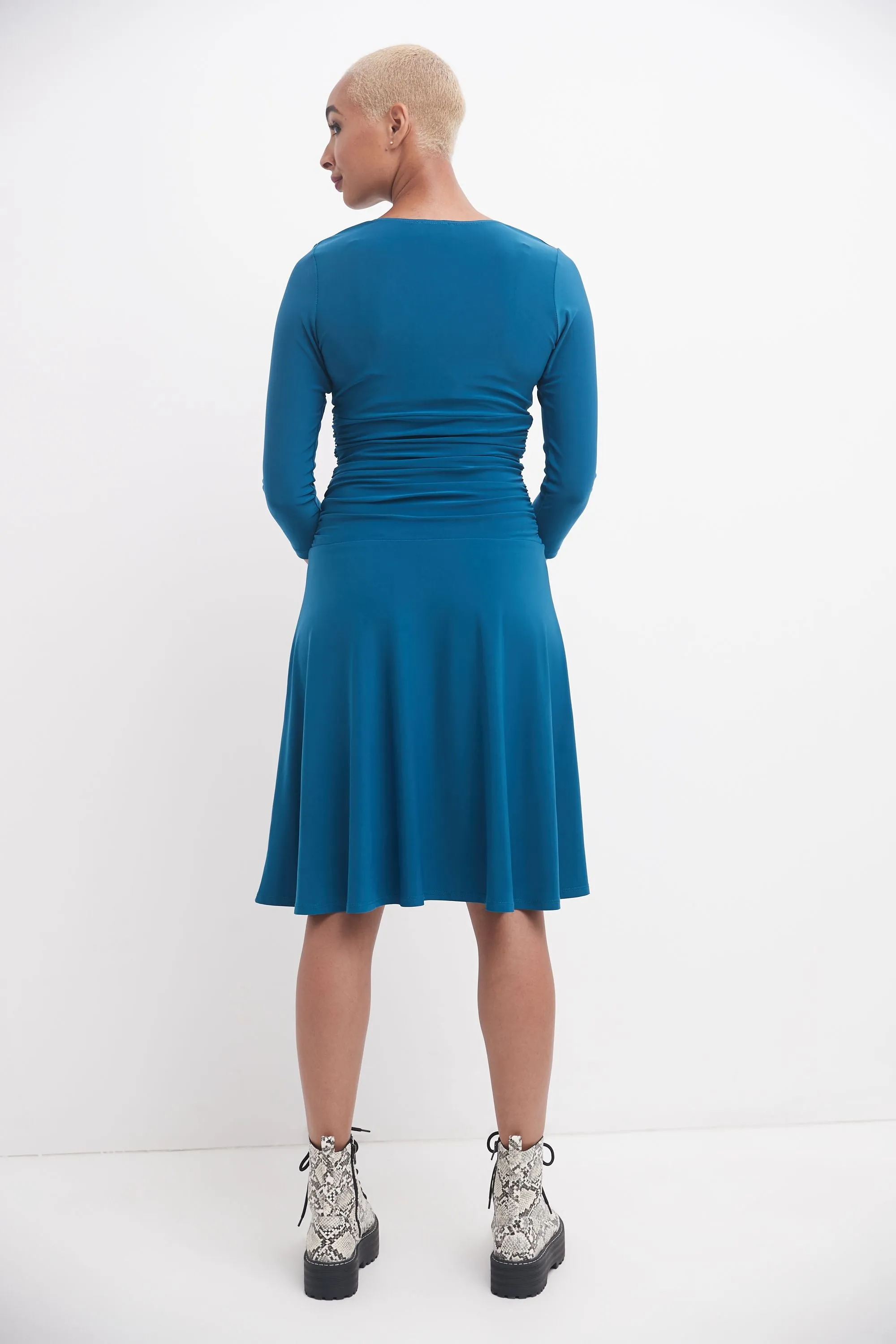 Form-fitting 3/4 Sleeve Dress with Ruching