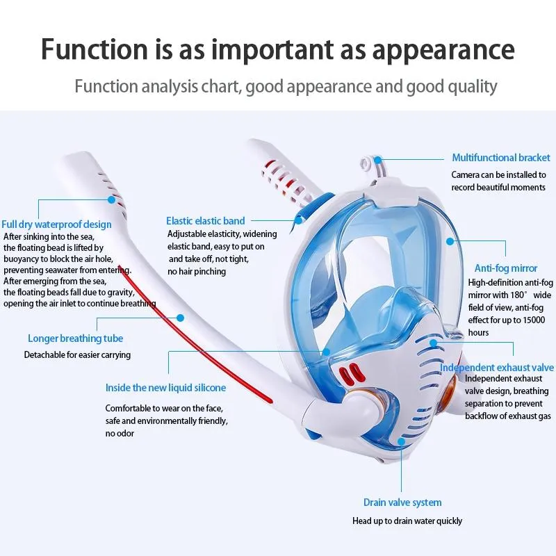 Full Dry Silicone Diving Mask for Adults - Double Tube