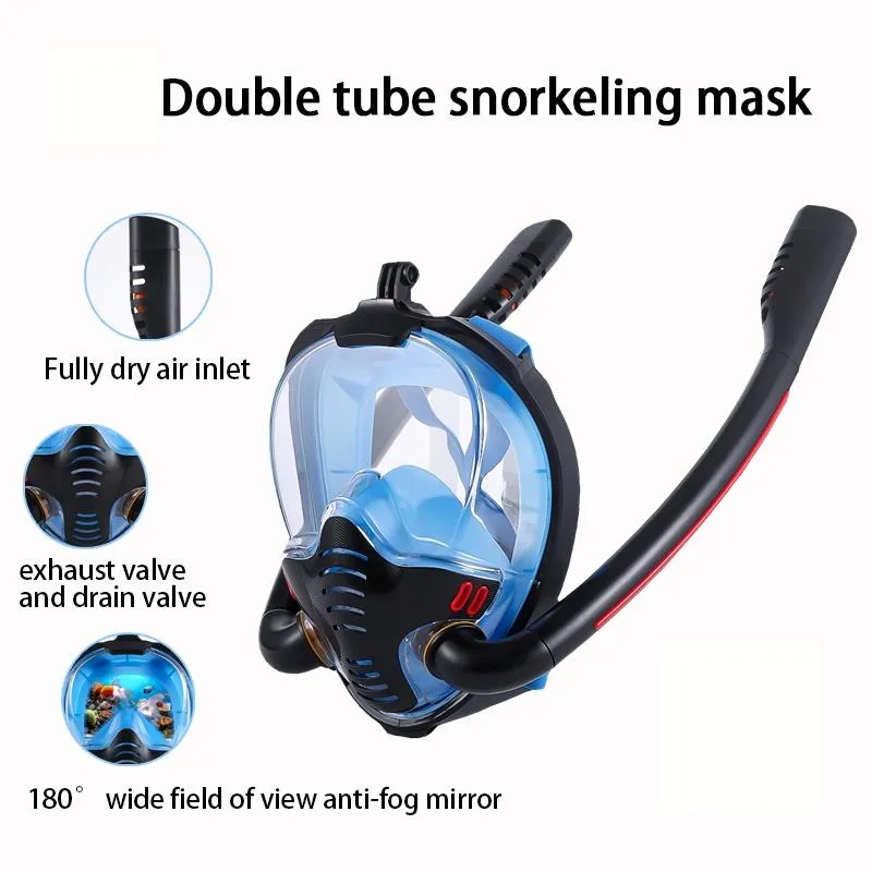 Full Dry Silicone Diving Mask for Adults - Double Tube