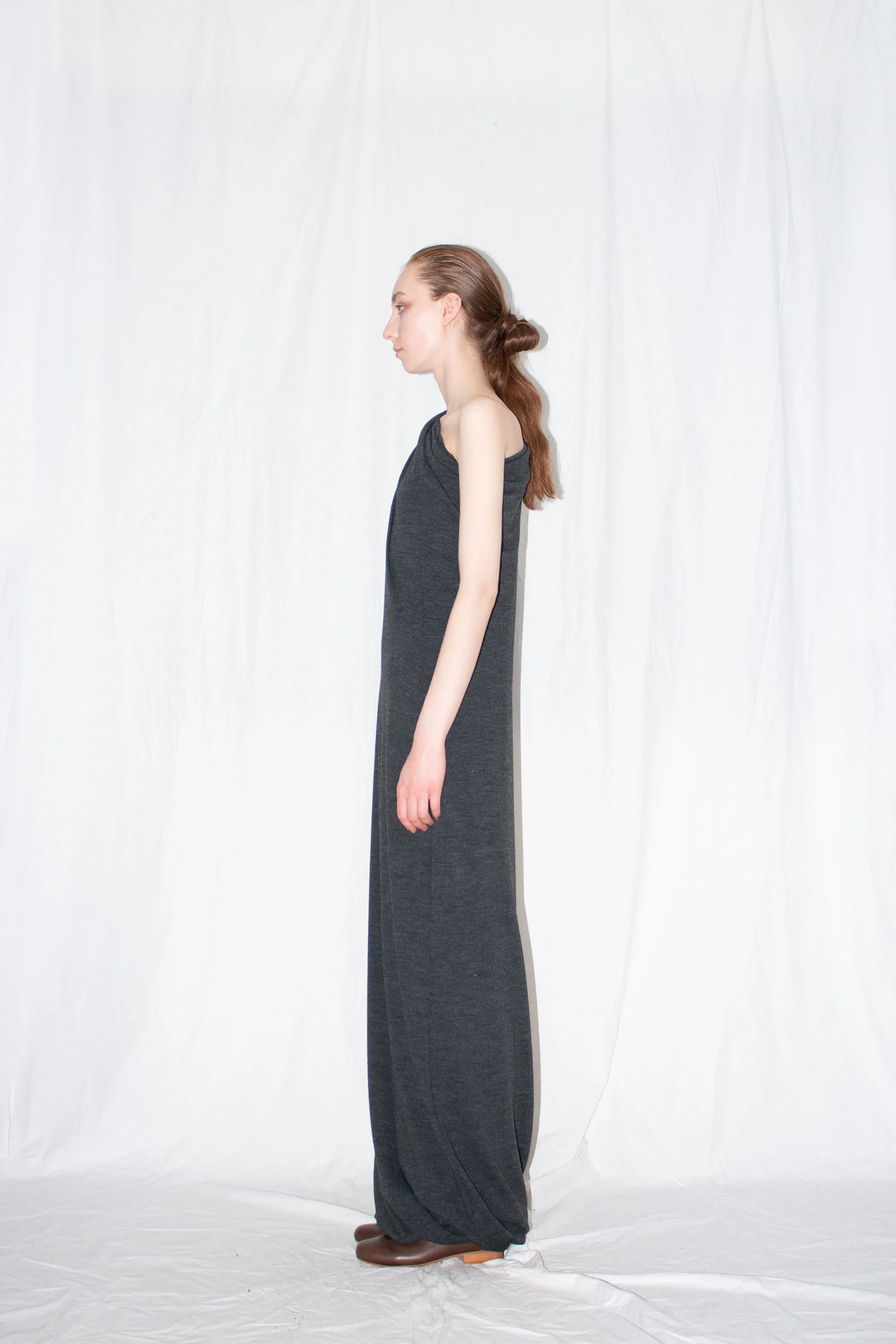 Grey off-shoulder wool jersey dress