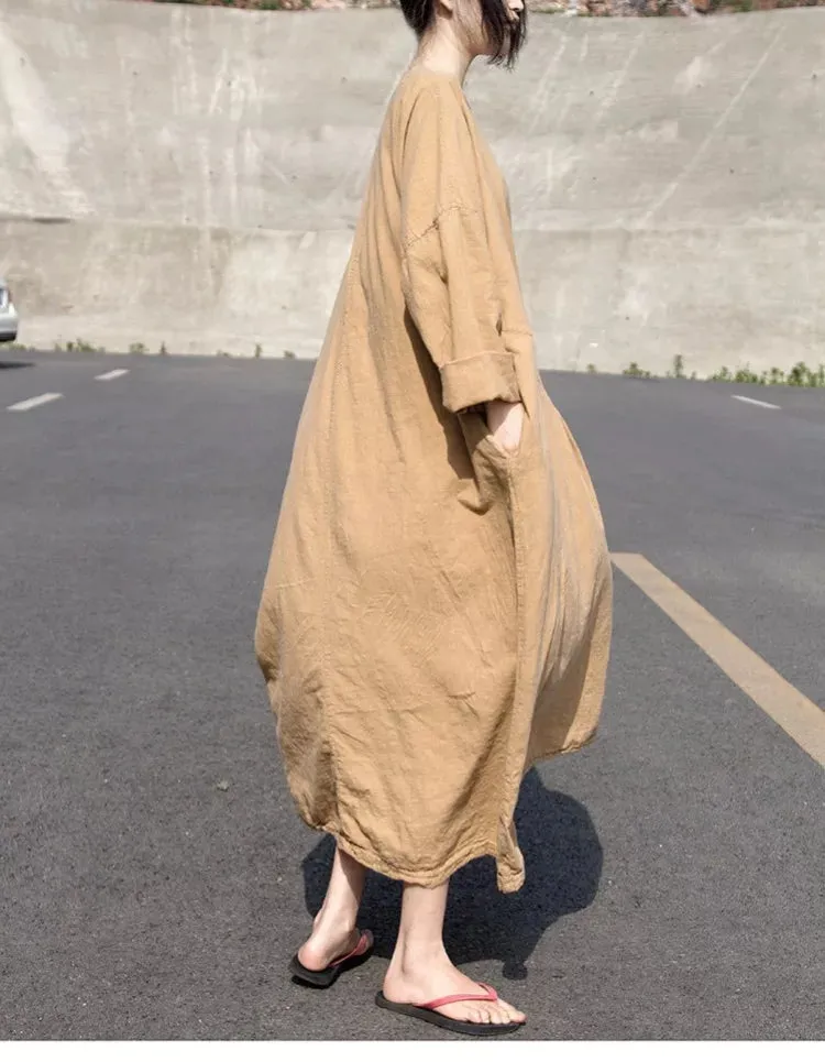 Loose fitting Linen Women Dresses 3/4 Sleeves CH90423