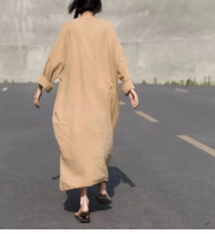 Loose fitting Linen Women Dresses 3/4 Sleeves CH90423