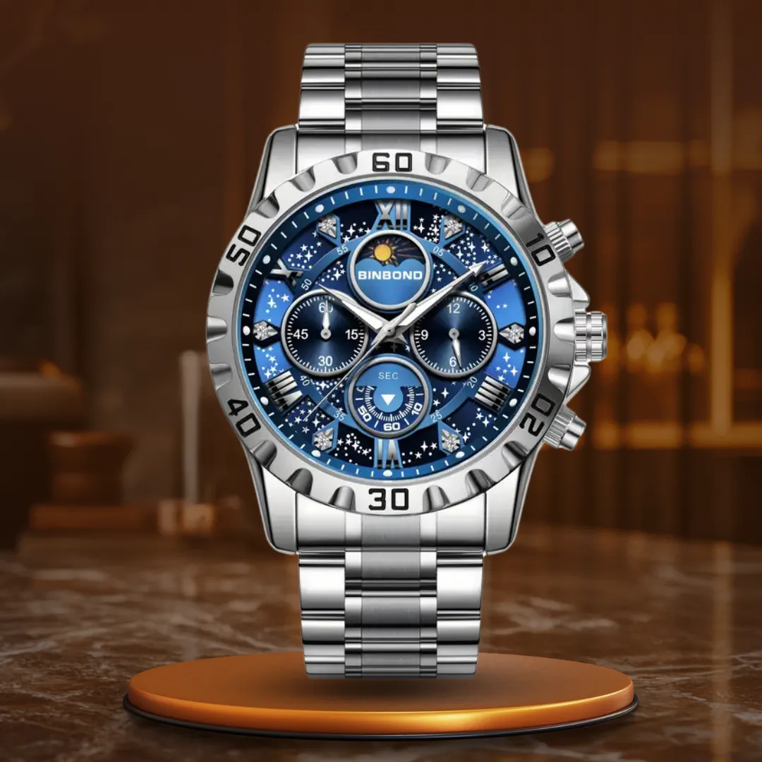 Luxury Chronograph Watch with Metal Strap