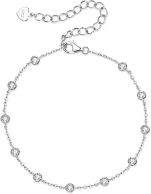 Moissanite Tennis Bracelet, 18K White Gold Plated Imitation Diamond Bracelets for Women, 925 Sterling Silver Wedding Stacking Bezel Set Classic Bracelets, D Color VVS1 Round Cut, GRA Certificate