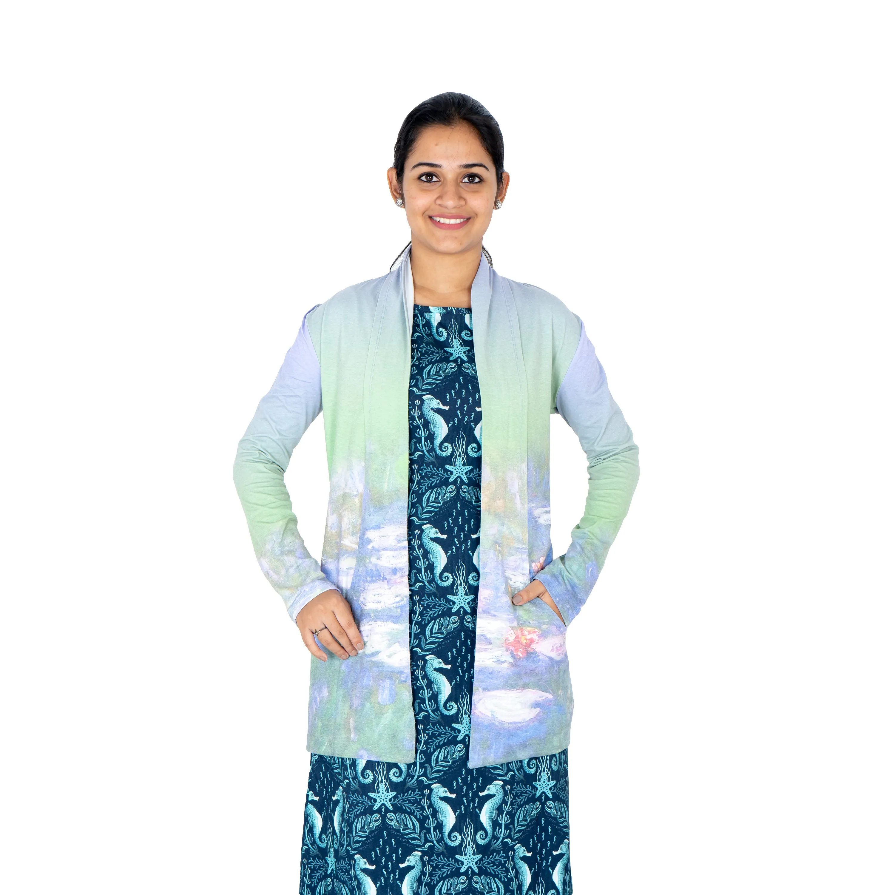 Monet's Water Lilies Printed Cardigan