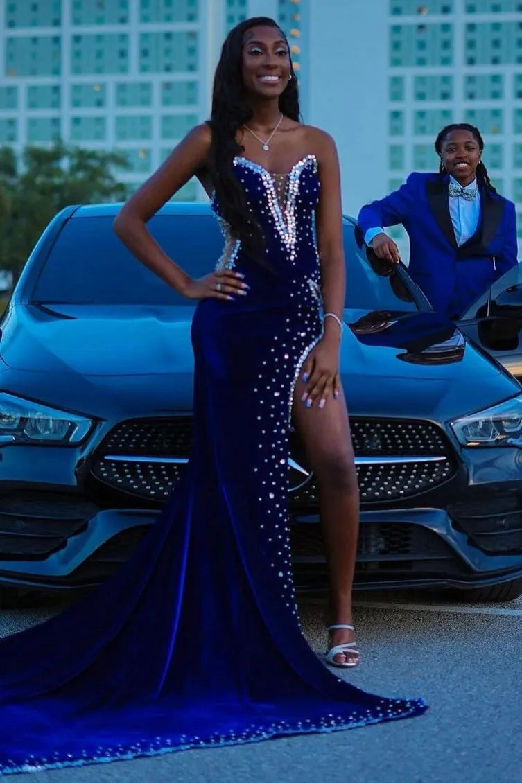 Sweetheart Mermaid Beads Front Side Prom Dress with Straps