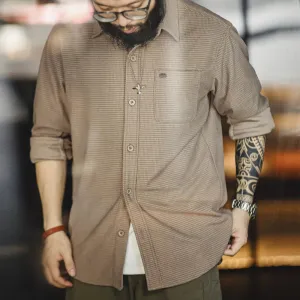 Vintage Corn Kernel Plaid Shirts Lapel Solid Color Casual Long Sleeved Shirt