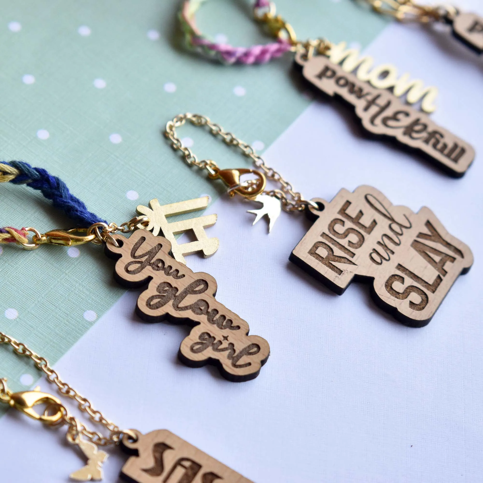 Wooden Engraved Set Of 4 Watch Charms