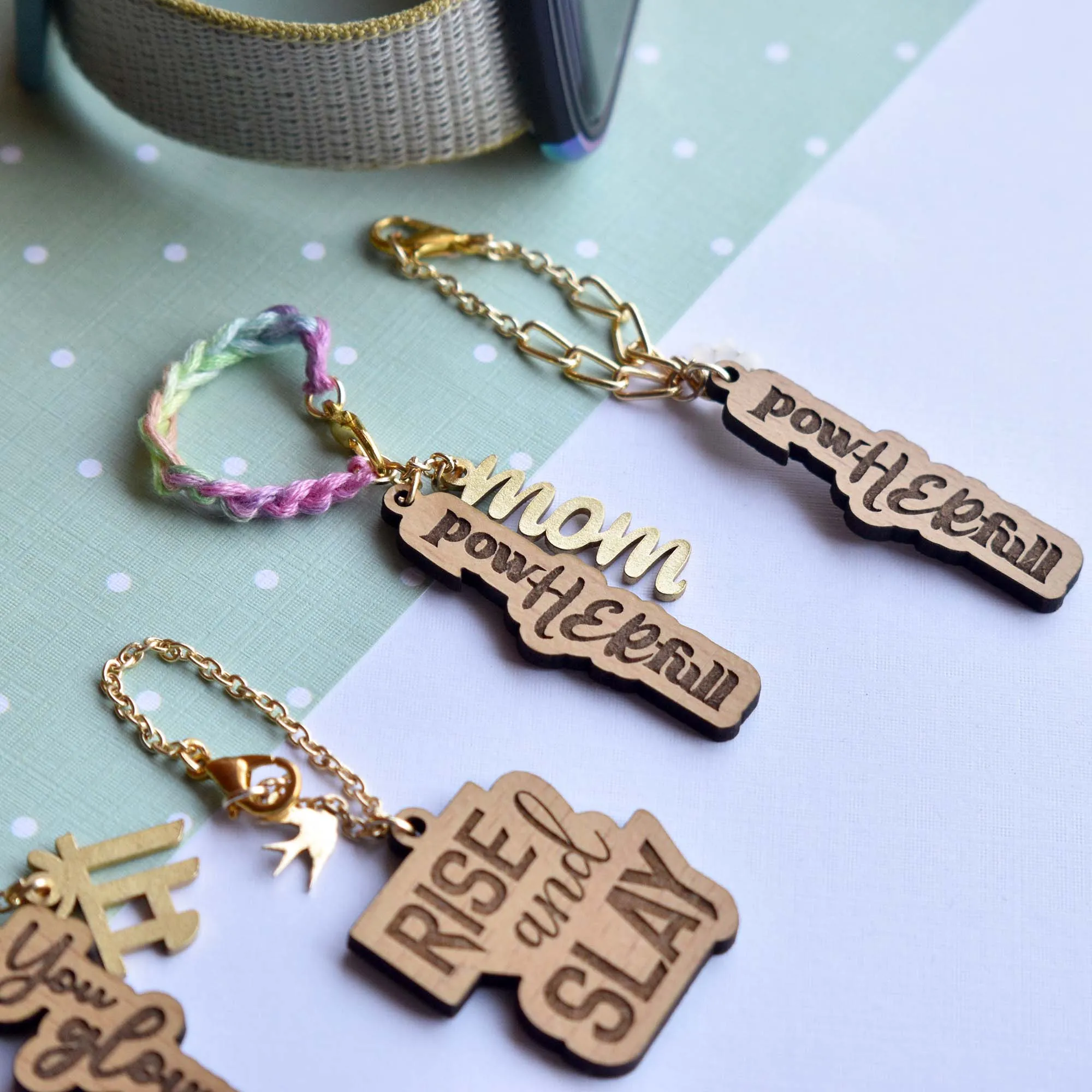 Wooden Engraved Set Of 4 Watch Charms